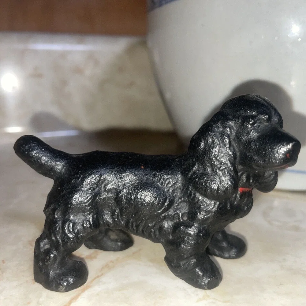 Vintage Hubley Black Solid Cast Iron Cocker Spaniel Dog 4